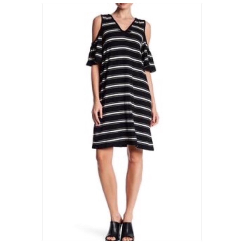 Max Studio Striped Cold Shoulder Dress